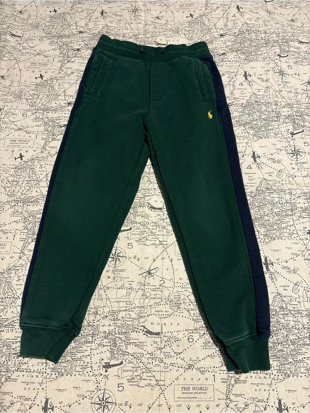 Polo by Ralph Lauren Green & Navy Fleece Joggers with Yellow Polo Logo